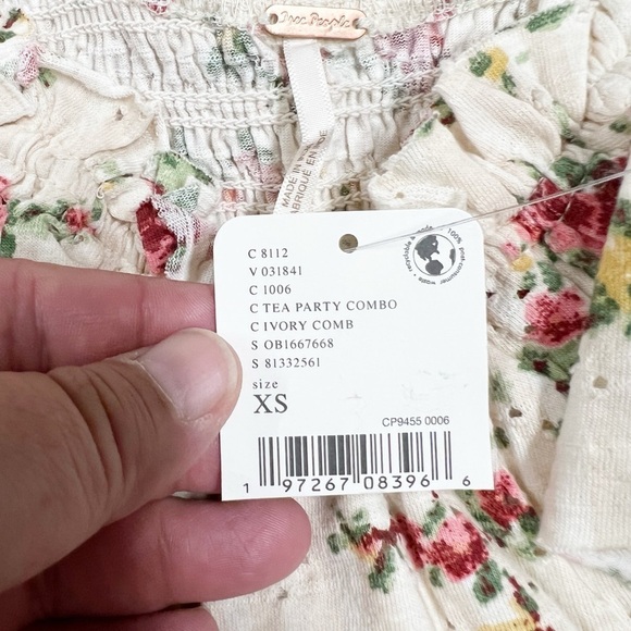 Free People Womens Striped Floral Eyelet Jersey Ruffle Favorite Girl Top Size XS - Picture 8 of 10